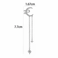 Silver zircon crescent moon ear cuff with long star tassels, 7.7cm length detail - Moon Star Tassel Style (1#) / Silver