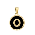 Collier classique en acier inoxydable doré 18k avec pendentif rond en émail noir lettre O - O-Émail Noir