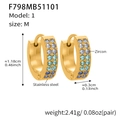 Créoles en acier doré serties de deux rangées de zircons bleus en dégradé - Boucles d'oreilles en zircone bleu royal - Moyen