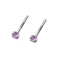 Elegant purple zircon stud earrings in S999 sterling silver with four-prong setting - Purple