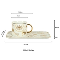 Keramik-Kaffeetasse mit Evil Eye Muster, Goldrand und rechteckigem Tablett im Set - CF0346-Goldene Mystische Sterne / 220ml Rechteckiges Untertassen-Set