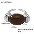 18k gold plated stainless steel ring featuring a large oval candy resin gemstone - US 7 / Steel Brown Resin