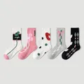Lot de 5 chaussettes en coton avec motifs fleurs, pois et cœurs en couleurs assorties - Série Cœur Rose