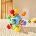 Colorful Manhattan atom rattle ball sensory teether toy with multi-textured rings - Round Ball - Blue / Blue
