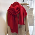 Long red scarf with pleated texture and soft brushed finish for winter styling - Red