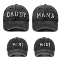 Matching family set of four washed cotton baseball caps with Daddy Mama Mini embroidery - 4pcs Black (DADDY+MAMA+2*MINI)