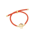Bracciale intrecciato arancione regolabile con ciondolo bimba dorato e gemme - Ciondolo Figura Ragazza Gemma Colorata (Arancione)