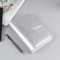 Cuaderno de purpurina plateada en cuero PU con hebilla magnética y forro rosa - A6 Sin Páginas Interiores / Plata Estrellado (Brillante)