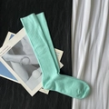 Mint green ribbed cotton long socks in a minimalist Japanese JK style aesthetic - Calf-length Lake Blue