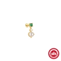 Golden S925 sterling silver ear stud with green gemstone, small diamond and pearl pendant - Single Gold #5 (Green CZ & Pearl Dangle)