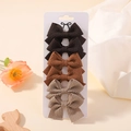 6-piece set of waffle fabric bow hair clips in earthy brown tones on display card - 6G/Retro Earth Tone 6Pcs Set