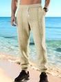 Pantaloni da uomo kaki con texture geometrica e coulisse in vita in stile vacanza - S / Cachi