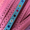 Pink and blue leather belts featuring hollow flower and star patterns with alloy buckle - Blue