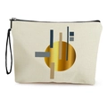 Abstract geometric canvas makeup bag with golden sphere print and black wrist strap - Sphere and Blocks (Style 7)