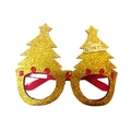 Golden Christmas tree glasses frame with red rhinestones and glitter for holiday parties - Style 15 Gold Glitter Tree with Merry Christmas