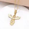 Golden angel pendant necklace with sparkling cubic zirconia and teardrop stone - Angel Style (nkn28-A)