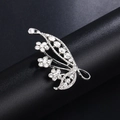 Broche fleur argentée avec strass scintillants et motif de feuilles sur support noir - XD9146-2 Argent
