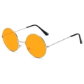 Retro round silver metal sunglasses with vibrant orange lenses for women - Silver Frame Orange Lens