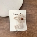 Set of two beige lace floral and rectangular hair clips for girls on display card - Large Flower + Square