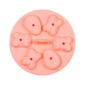 Pink round silicone mold with 4 bear and 2 oval cavities for baby food and cake - 3D Stereo Rice Cake / Pink