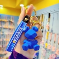 Portachiavi orso geometrico blu con cinturino da polso e gancio in metallo dorato - Set Completo Blu