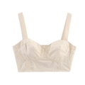 Beige lace trim camisole with built-in cups and wide straps on white background - XS / Beige