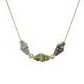 Golden chain necklace featuring colorful ceramic conch shell pendants in blue and brown hues - Grass Green Combo