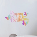 Close-up of colorful Happy Birthday cake topper with gradient acrylic butterfly details - Pink Series UV Printed Butterfly