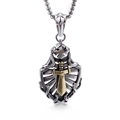 Pendente croce e spada in acciaio inossidabile bicolore argento e oro da uomo - Pendente Cavo Spada E Scudo-Senza Catena (KP77552-BD)