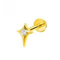 Sterile G23 titanium gold labret stud with a clear zircon four-pointed star top - 1.2*8mm / Star Gold White