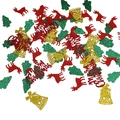 Christmas table confetti with red reindeer shapes, glitter green trees and gold bells - Glitter Reindeer Tree Bell + Red Merry Christmas Confetti