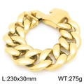 Pulsera cubana pesada de 30mm en oro para hombre con acabado de acero inoxidable pulido - 30mm Dorado (KB204401-KJX)