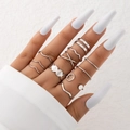 Set di anelli in argento con cuori cavi e pietre scintillanti per donne eleganti - Nordico Semplice Set Anelli Sovrapposti a Specchio 10 Pezzi / Argento