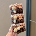 Brown and beige elastic hair ties set with heart and bear charms in a clear box - 15-Piece Boxed / 7# Light Coffee