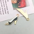 Golden high heel pendant with black enamel finish and small pearls for DIY jewelry - Black Shoe Style (12238)