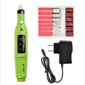 Portable green electric nail drill kit with metal bits and 100-240V power adapter - US Plug / Green