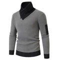 Grauer Herren-Strickpullover mit schwarzen Rippbündchen und Half-Zip Stehkragen-Detail - M / Hellgrau