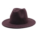 Close-up of the vintage burgundy wool felt fedora with a classic rolled brim and creased top - M (56-58cm) / Dark Purple