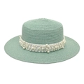 Chapeau de soleil en paille vert menthe avec bord large et ruban de perles élégant - M (56-58cm) / Vert menthe