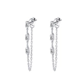 Elegant 925 sterling silver drop earrings with triple rectangular clear crystals on chains - Silver Rectangular Dangle Style (SE238)