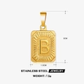Goldener Edelstahl Rechteck-Anhänger mit geprägtem Buchstaben B und Sonnenstrahlen - Buchstabe B - Gold