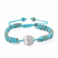 Double-row turquoise bead bracelet with tree of life charm and blue woven cord - Sky Blue Imperial Stone