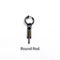Detail of matte black titanium steel clip-on earrings with vertical round rod pendants - Black Round Bar Clip-On (Single)