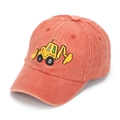 Close-up of kids washed cotton baseball cap with yellow excavator embroidery detail - 52CM(2-6 Years) / Orange Red