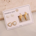 Three pairs of stainless steel earrings with hearts, pearls and crystals on card - Heart Artificial Pearl Style (E601) / 3 Pairs Set