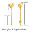 Detailed dimensions of long heart fringe earrings in gold with product weight information - Long Flowing Waterdrop Heart Dangle