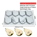 8-cavity pear shaped silicone mousse mold with white finish and detailed dimensions - 8-Cavity Half Cut Pear / White