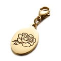 Ciondolo ovale dorato in acciaio inox con motivo rosa e chiusura a moschettone - Ipomoea di Settembre (KLJ8112-Z)