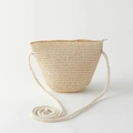 Detail view of the beige straw crossbody bag with woven shoulder strap and zipper closure - Beige Small Bag (14*12cm)