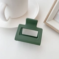 Deep green matte square hair claw clip with geometric hollow design for thick hair - 5cm / Bean Green